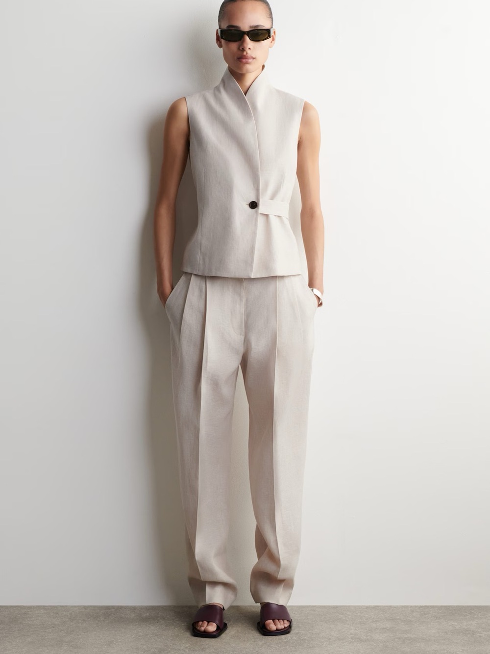 NWT COS SHAWL-COLLAR BELTED LINEN-BLEND VEST - Picture 3 of 12